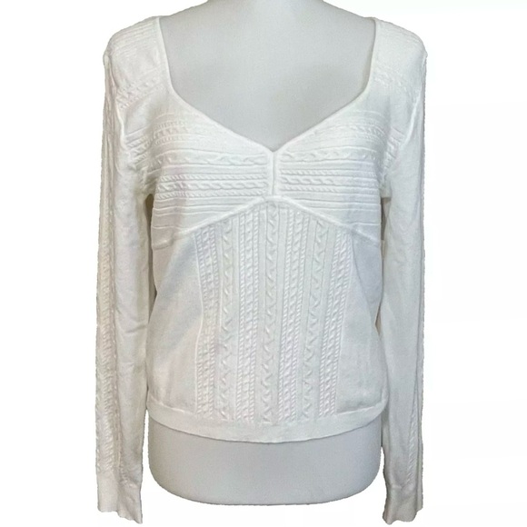 Crave Fame Sweater Sz XL Junior Soft Cable Knit White Ribbed Stretchy NWT - Picture 2 of 14